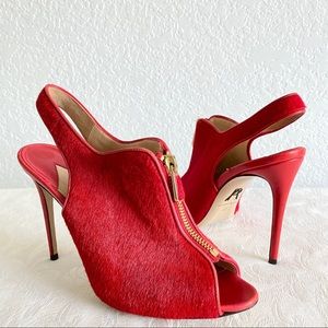 paul andrew red calfhair zip sandals